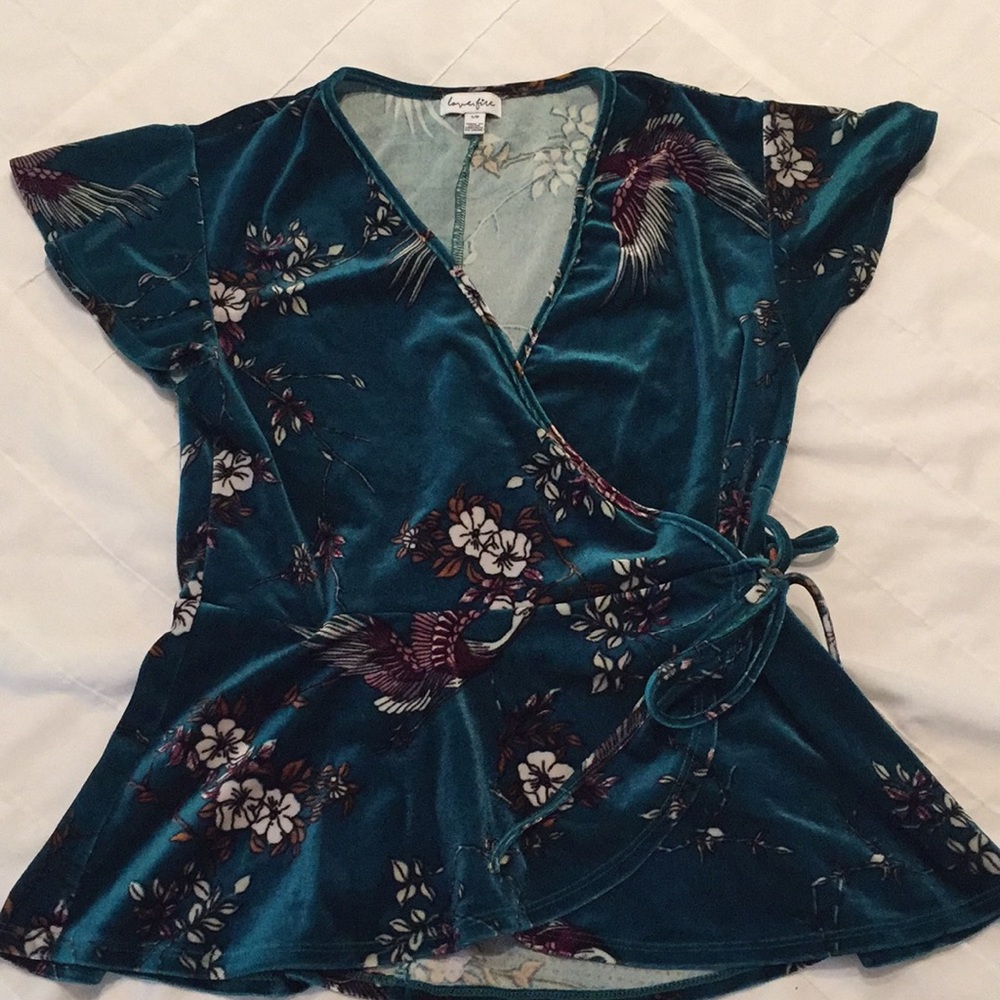 Emerald green velvet wrap top